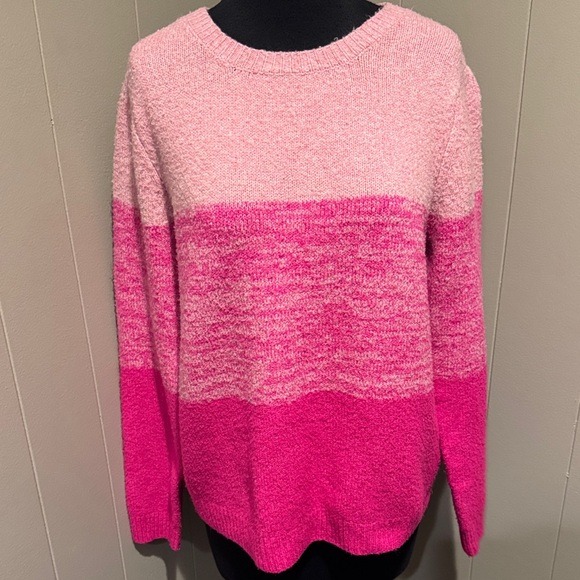 Cupcakes and Cashmere pink/marled fuschia/fuschia stripe colorblock sweater. Lrg - Picture 1 of 5